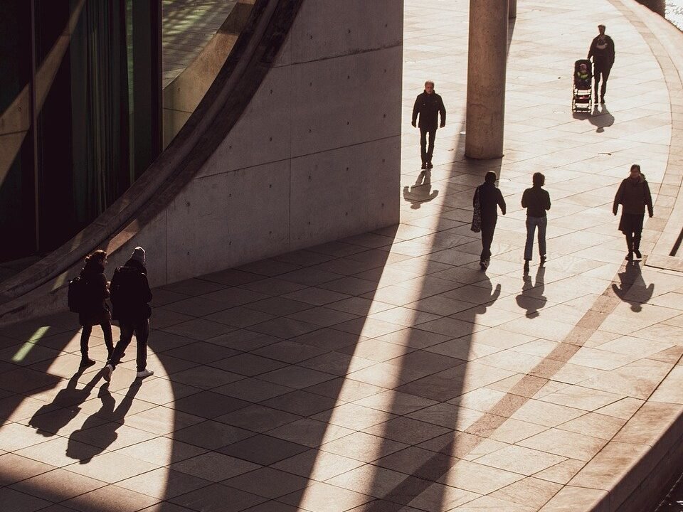 people, road, the shade, light, building, urban